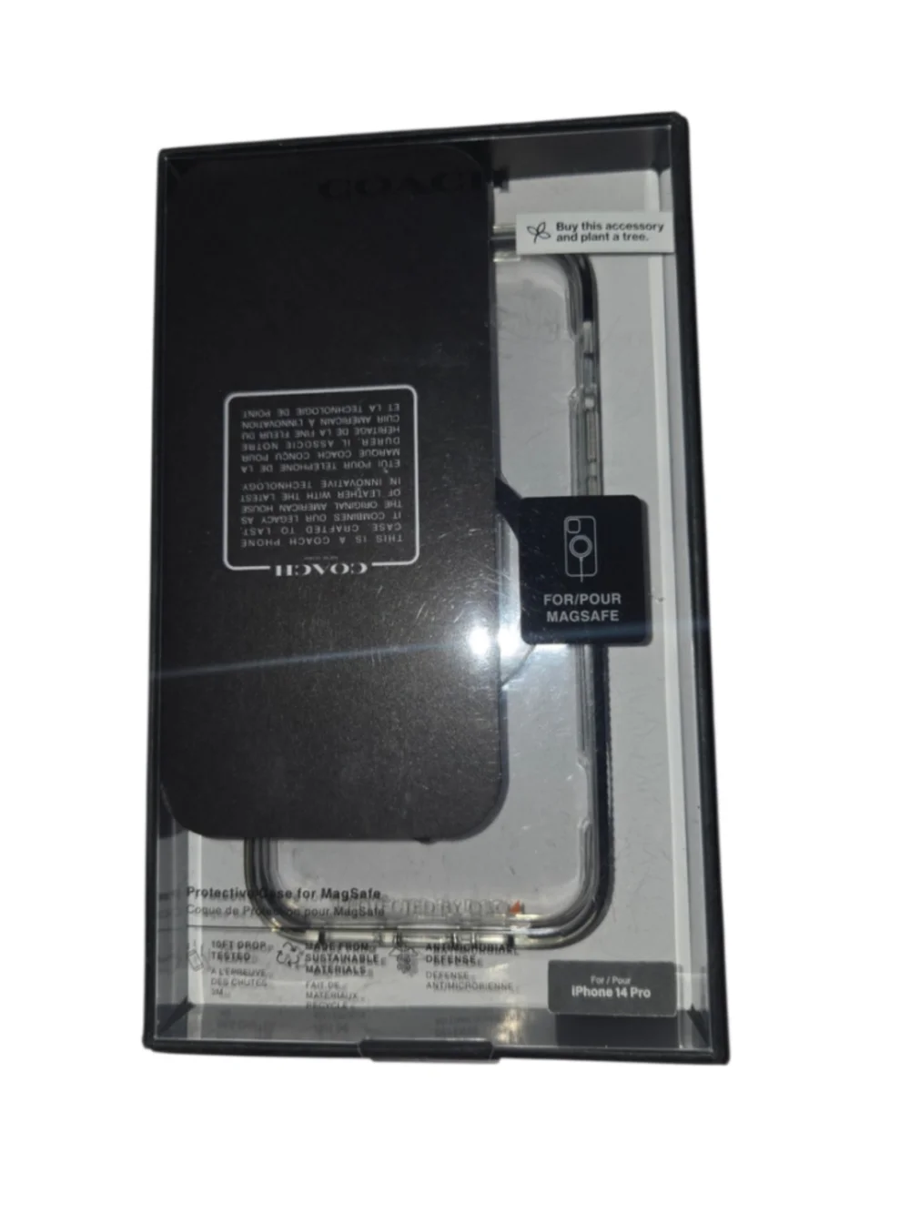 Coach Protective Case for iPhone 14 Pro, Clear and Black, One Size NEW